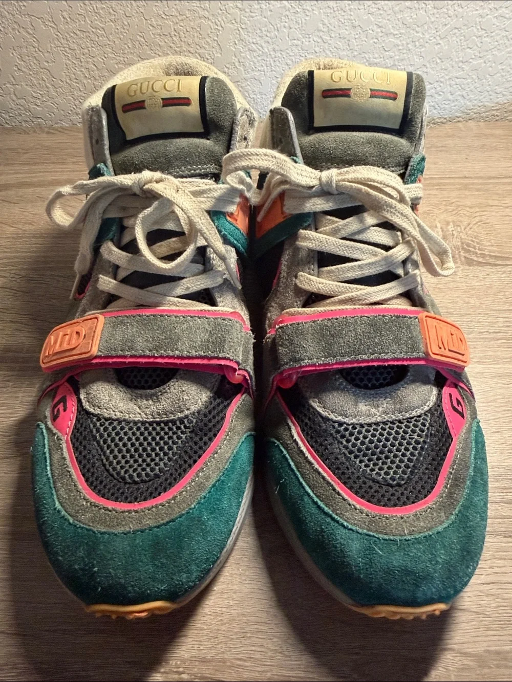 Gucci Green Pink Suede Basketball Shoes - Picture 1 of 5